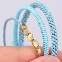 Laine cordon Bracelet, Cordon de noeud, avec laiton, trois pièces & bijoux de mode, bleu, Vendu par brin