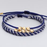 Laine cordon Bracelet, Cordon de noeud, avec laiton, trois pièces & bijoux de mode, couleur bleu foncé, Vendu par brin