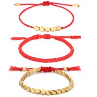 Laine cordon Bracelet, Cordon de noeud, avec laiton, trois pièces & bijoux de mode, rouge, Vendu par brin
