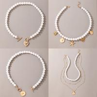Fashion Zinc Alloy Jewelry Sets, bracelet & necklace, with Plastic Pearl, plated & for woman 
