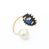 alliage de zinc Cuff Bague, avec perle de plastique, Placage, bijoux de mode & émail, plus de couleurs à choisir, Vendu par PC