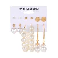 Zinc Alloy Earring Set, Stud Earring & earring, with Plastic Pearl, plated, fashion jewelry, gold 