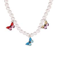 Plastic Pearl Necklace, with Zinc Alloy, plated, for woman, white .53 Inch 