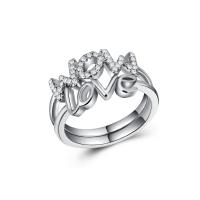 Цирконий Micro Pave Латунь палец кольцо, Круглая, ювелирные изделия моды & разный размер для выбора, серебряный, продается PC
