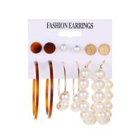 Zinc Alloy Earring Set, Stud Earring & earring, with Plastic Pearl, fashion jewelry 