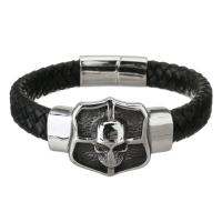 PU Leather Cord Bracelets, Brass, with PU Leather, plated, black 12mm Approx 8.5 Inch 