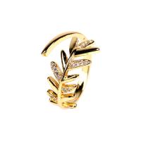 Латунь Манжеты палец кольцо, плакирован золотом, инкрустированное микро кубического циркония & Женский, золотой, 12mm, продается PC
