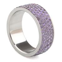Rhinestone Stainless Steel Finger Ring, with Rhinestone Clay Pave, plated & for woman 8mm, US Ring .5-12 