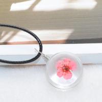 Glass Zinc Alloy Necklace, with Dried Flower & PU Leather & Zinc Alloy, Round, for woman 20mm .5 Inch 