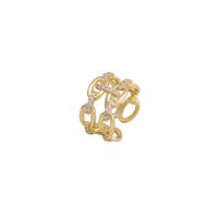 Цирконий Micro Pave Латунь палец кольцо, плакирован золотом, Регулируемый & инкрустированное микро кубического циркония & Женский, 18mm, продается PC