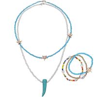 Seedbead Bracelet and Necklace, with turquoise & Freshwater Pearl & Lampwork, plated, for woman, multi-colored, 37cm,43cm,50cm 