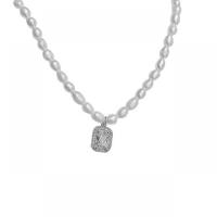 Plastic Pearl Necklace, gold color plated & micro pave cubic zirconia, white Approx 19.68 Inch 