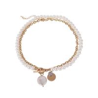 Plastic Pearl Necklace, Zinc Alloy, with Plastic Pearl, gold color plated, 2 pieces & for woman, white Approx 7.87 Inch 