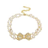 Fashion Choker Necklace, Zinc Alloy, with Plastic Pearl, gold color plated, for woman & with rhinestone Approx 18.50 Inch 