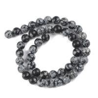 Schneeflocke Obsidian Perlen, rund, poliert, DIY & verschiedene Größen vorhanden, schwarz, verkauft von Strang