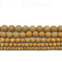 Holzmaserung Stein Perlen, Grain Stein, rund, poliert, DIY & verschiedene Größen vorhanden, gelb, verkauft von Strang