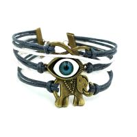 Evil Eye Bracelet Bijoux, cuir PU, avec alliage de zinc, Placage, pour femme & à fils multiples, bleu Environ 7.87 pouce, Vendu par brin