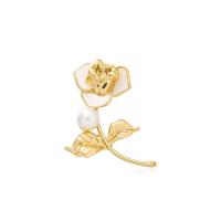 Zinc Alloy Jewelry Brooch, with Plastic Pearl, Flower, fashion jewelry, gold 