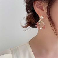Cubic Zircon Brass Earring, with Strawberry Quartz & Plastic Pearl, fashion jewelry, pink 