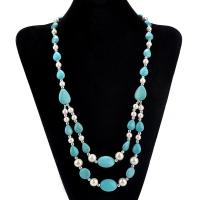 Fashion Sweater Chain Necklace, turquoise, with Plastic Pearl, polished, fashion jewelry & for woman 