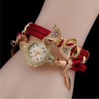 Fashion Watch Bracelet, Zinc Alloy, with PU Leather & Glass, Chinese movement, plated, fashion jewelry & for woman 