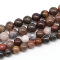 Bois pétrifié pierre, Rond, bijoux de mode & DIY & normes différentes pour le choix, brun, Vendu par brin