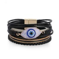Evil Eye Bracelet Bijoux, alliage de zinc, avec cuir PU, bijoux de mode & multicouche, plus de couleurs à choisir, 19.4cm, Vendu par brin