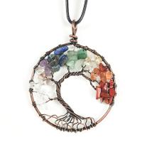 Pendentif arbre de vie, Cristal naturel, avec alliage de zinc, Irrégulière, poli, DIY, multicolore, 50mm, Vendu par PC