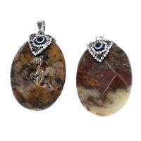 Agate Stainless Steel Pendants, Antique Agate, with Stainless Steel, Ellipse, silver color plated 
