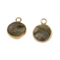 Labradorite Pendants, with Brass, Round, gold color plated 