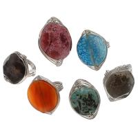 Gemstone Stainless Steel Finger Ring, Agate, with Stainless Steel, silver color plated US Ring .5 