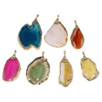 Agate Brass Pendants, with Brass, Ellipse, gold color plated 