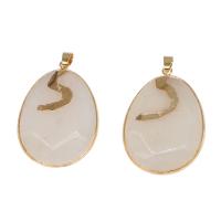 Agate Brass Pendants, with Brass, Ellipse, gold color plated 
