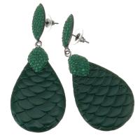 Zinc Alloy Rhinestone Drop Earring, Resin, with Rhinestone Clay Pave & Zinc Alloy, for woman, green, 71mm 
