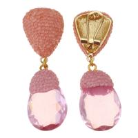 Zinc Alloy Rhinestone Drop Earring, Rhinestone Clay Pave, with Crystal & Zinc Alloy, for woman, pink, 56mm 