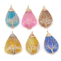 Agate Brass Pendants, Natural Stone, with Brass, Teardrop, polished, DIY 