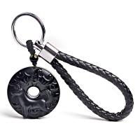 Zinc Alloy Key Clasp, Obsidian, with PU Leather & Zinc Alloy, Tower, Unisex black [