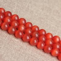 Cats Eye Beads, Round, polished, DIY reddish orange 