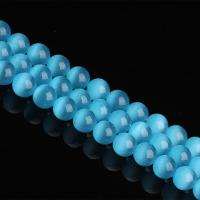 Cats Eye Beads, Round, polished, DIY light blue 