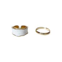 Brass Ring Set, gold color plated, 2 pieces & Adjustable & open & for woman & enamel 18mm 