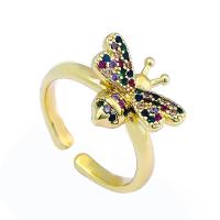 Zircon pavent l'anneau en laiton de doigt, Placage de couleur d'or, pavé de micro zircon & pour femme, 18mm, Vendu par PC