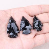 Black Obsidian Pendants, arrowhead, plated, DIY & no hole, black, 25-35mm 