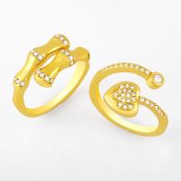 Латунь Манжеты палец кольцо, ювелирные изделия моды & инкрустированное микро кубического циркония, золотой, продается PC