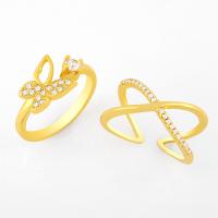 Латунь Манжеты палец кольцо, ювелирные изделия моды & инкрустированное микро кубического циркония, золотой, продается PC