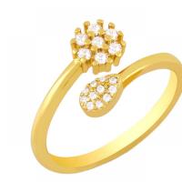 Латунь Манжеты палец кольцо, инкрустированное микро кубического циркония, Золотой, 11mm, продается PC