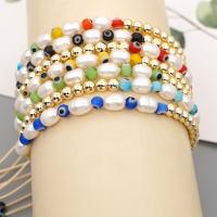 Seed Beads Pearl Bracelets, Freshwater Pearl, with Lampwork & Acrylic, Adjustable & for woman .842 Inch 
