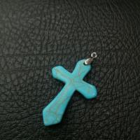 Pendentifs Turquoise naturelle, croix, unisexe, bleu, 40mm, Vendu par PC