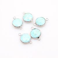 Turquoise Connector, Synthetic Turquoise, with Zinc Alloy, Round, silver color plated, DIY, turquoise blue 