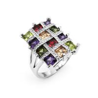 Zircon pavent l'anneau en laiton de doigt, Placage, bijoux de mode & normes différentes pour le choix & pavé de micro zircon & pour femme, multicolore Vendu par PC