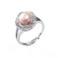 Zircon pavent l'anneau en laiton de doigt, BeCharmed Pearl, Placage, bijoux de mode & normes différentes pour le choix & pavé de micro zircon & pour femme Vendu par PC